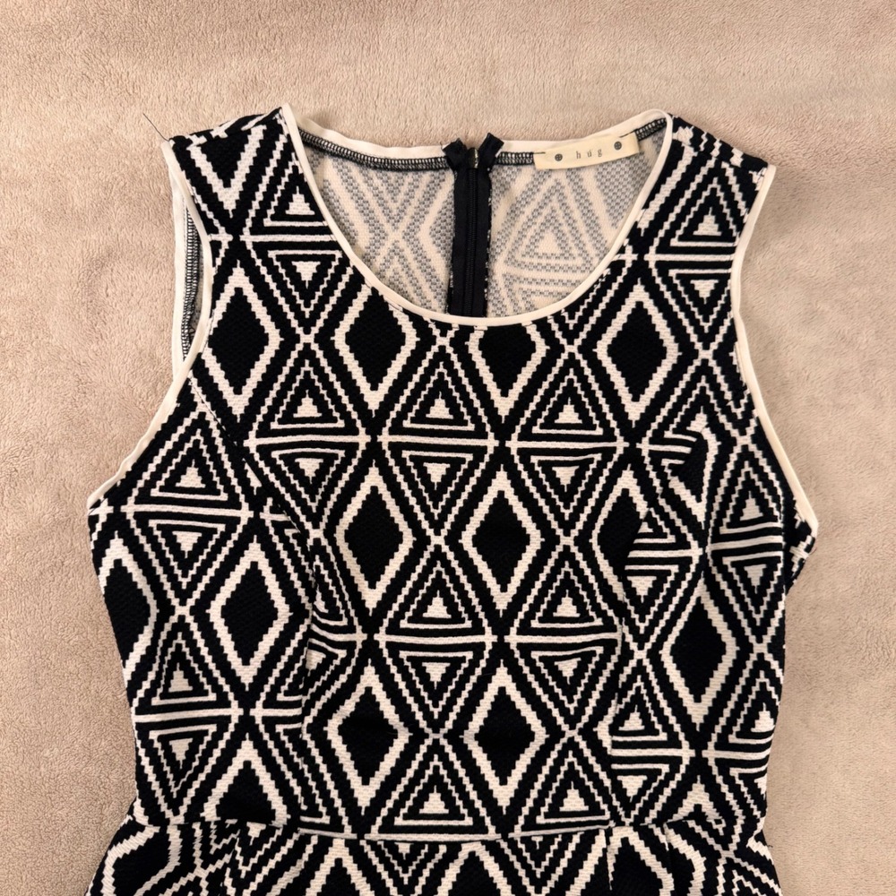 Retro Minimalist Geometric Diamond Fit Flare Dress Chic Mod Party Summer Sz‎ L - Picture 3 of 9